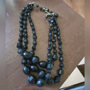 Vintage Elegant Black Beaded Necklace By Japan